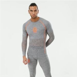 NWT Bjorn Daehlie Airnet Shirt Wool Base Layer Gray Shocking Orange Long Sleeve